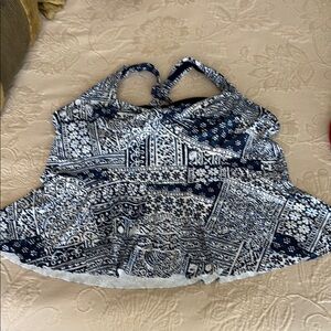 Lands' End Blue and White patchwork back cross Tankini top
